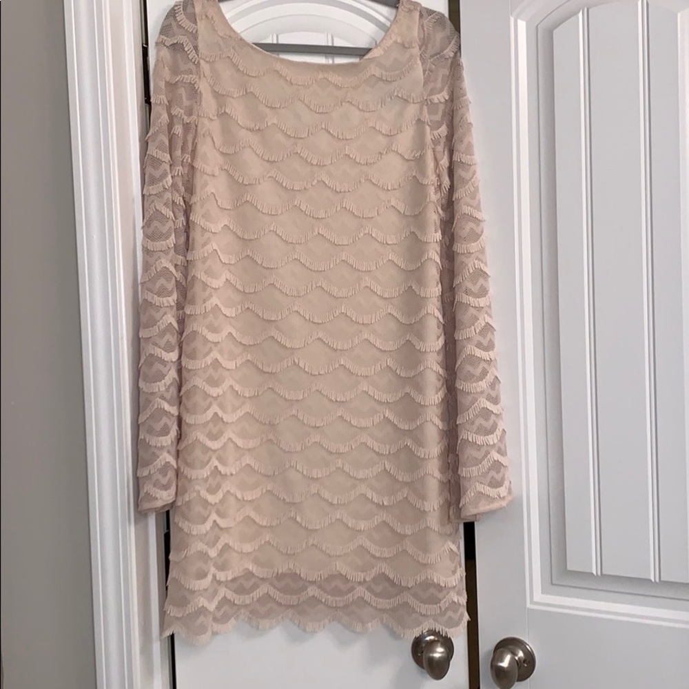 Judith March- L- cream fringe dress/bell sleeves